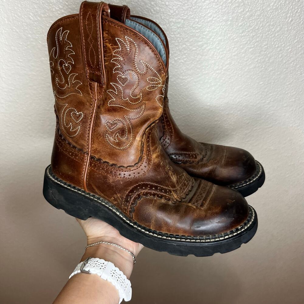 Ariat Fatbaby brown distressed leather cowboy cowgirl western boots WOMENS 7.5 B